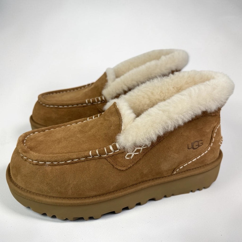 UGG Ansley Parc Chestnut Suede Platform Moccasin Slipper Women's 9 1158250 New
